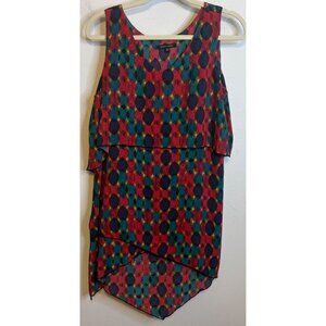 JOHN MARK Sleeveless Tunic Blouse Top Geometric Asymmetrical Tiered Hem MEDIUM